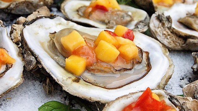 Local Oysters on Half Shell with Mango Mignonette